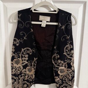 Express Black Vest with Gold Floral Embroidery